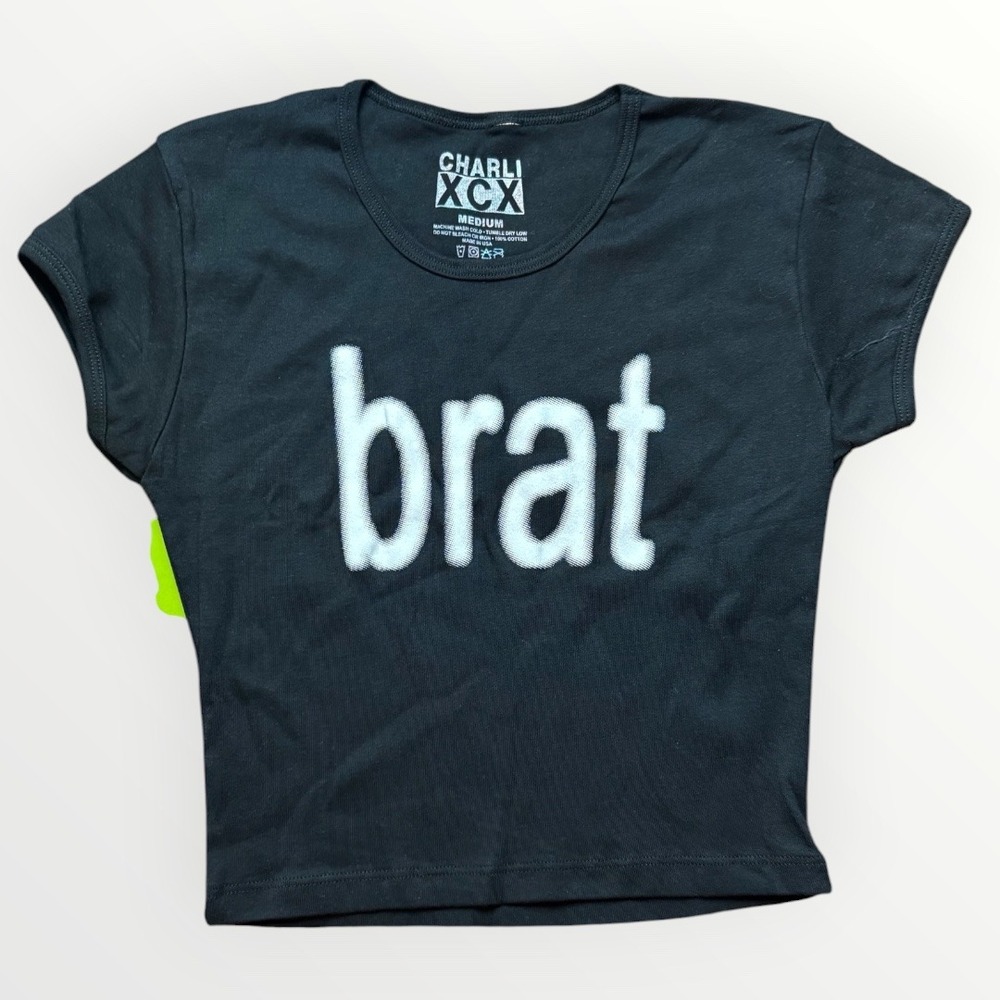 Charli XCX Brat Album Merch Black Baby Tee Crop Top Medium NWT